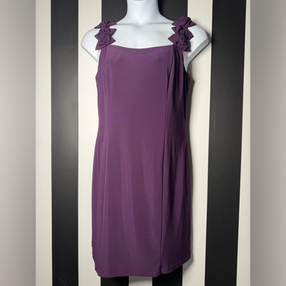 J.B.S. Purple Sleeveless Shift Dress with Knot Bow Shoulder Straps - SZ 14